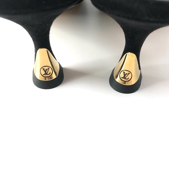 NEW Louis Vuitton Sparkle Slingback Chain Black Suede Kitten Heel Pumps 38 - Picture 6 of 9